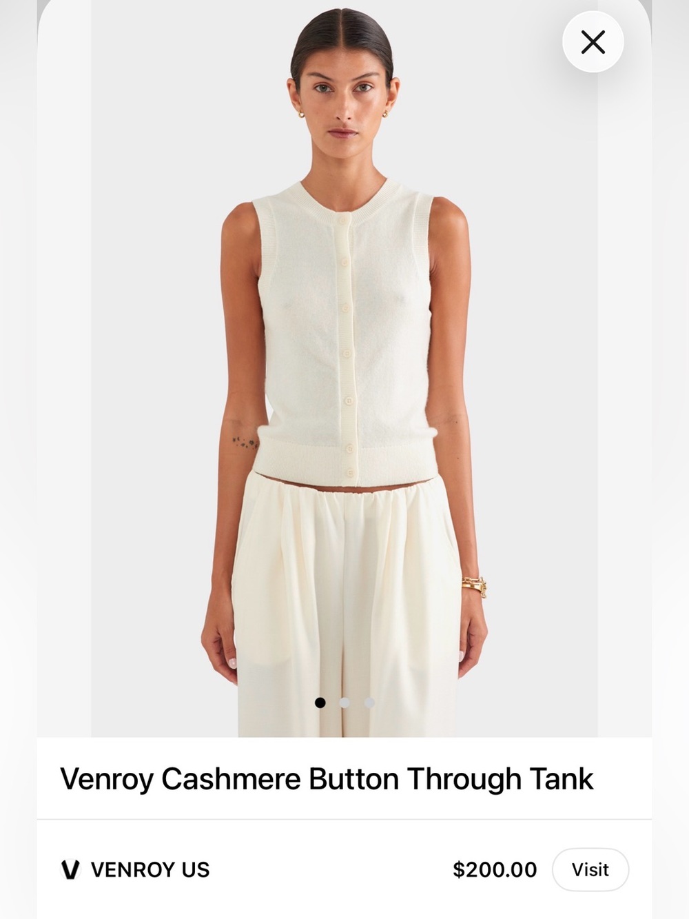 Venroy Cream Cashmere Button-Front Tank
